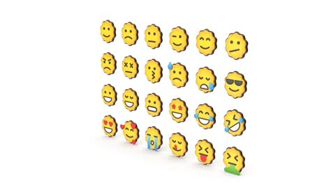 3D Model Emoji Set Emojis With Different Expressions VR AR Low Poly