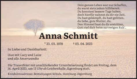 Traueranzeigen Von Anna Schmitt Saarbruecker Zeitung Trauer De