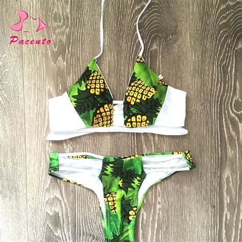 Pacento Bikinis Set Pineapple Bikini Push Up Tanga Bandage Sexy