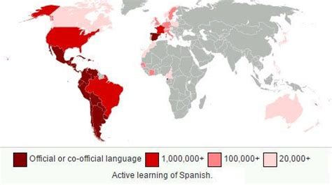 Number of Spanish speakers worldwide map : europe