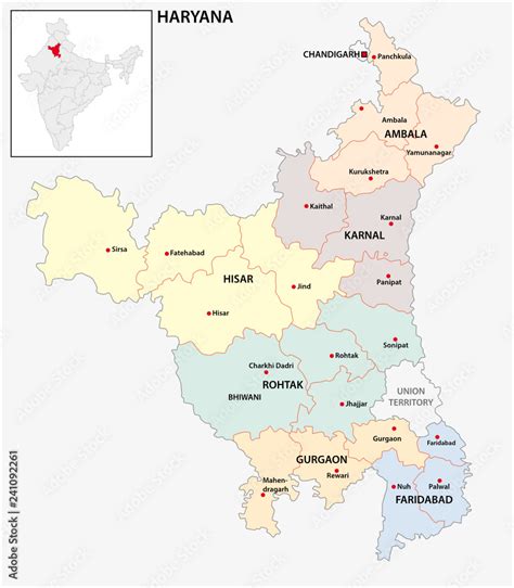 Administrative And Political Map Of Indian State Of Haryana India