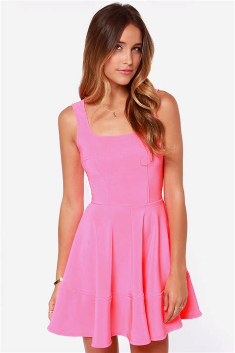 Pretty Pink Dress Skater Dress Neon Dress 42 00 Lulus