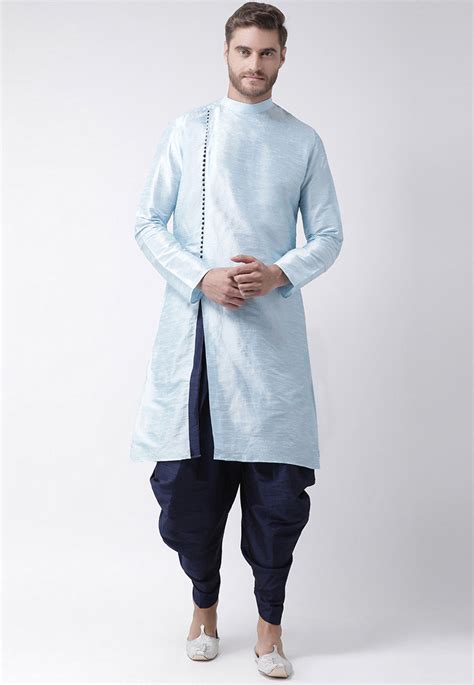 Buy Solid Color Dupion Silk Dhoti Kurta In Light Blue Online Mht514 Utsav Fashion