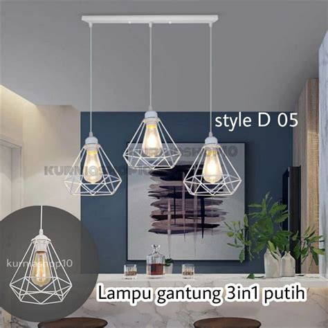 Jual Lampu Hias Gantung Plafond Minimalis In Kap Besi Diamond Putih