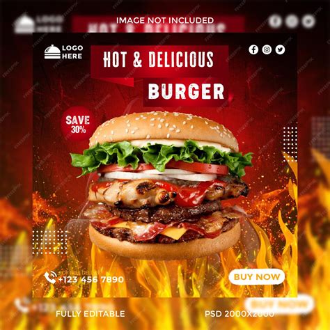 Premium Psd Delicious Burger Promotion Food Menu Social Media Post