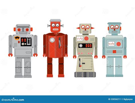 Vintage Tin Toy Robots /illustration Stock Image - Image: 33056211