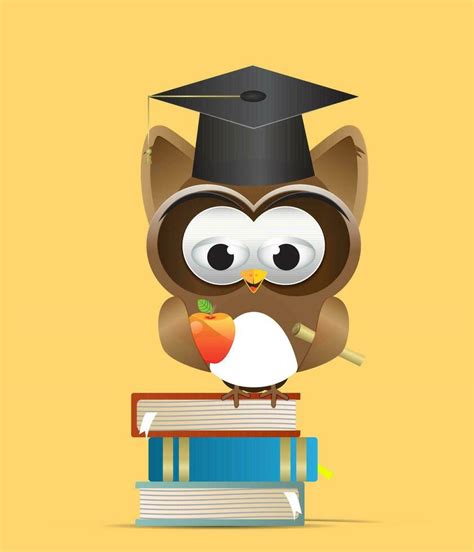 Owl With Graduation Hat Holding Apple Stand Above The Book 36490556