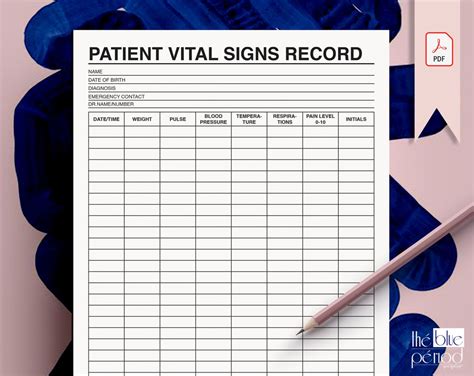 Nurse Patient Vital Signs Record Sheet Pdf Etsy