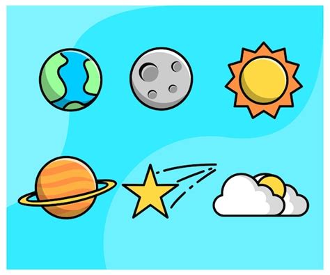 Sol Tierra Luna Estrellas Sol Planeta Y Nube Icono Pegatinas Plano Estilo De Dibujos Animados