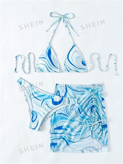 SHEIN Swim 3pack Allover Print Halter Bikini Swimsuit Cover Up SHEIN UK