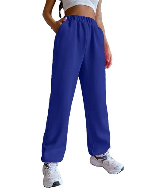 Womens Casual Pants Elastic Waist Solid Sweatpants Royal Blue M