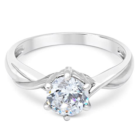 14k Solid White Gold Cz Cubic Zirconia Solitaire Engagement Promise Ring Ebay