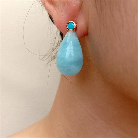 Yygem Natural Aquamarine Teardrop Stud Earrings Gold Plating Blue Gem