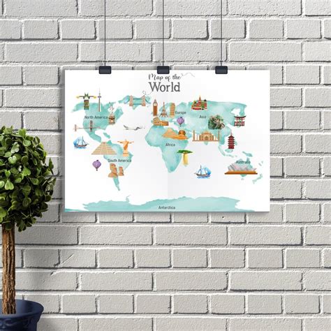 Landmarks Map of the World Poster, Downloadable Print Watercolor ...