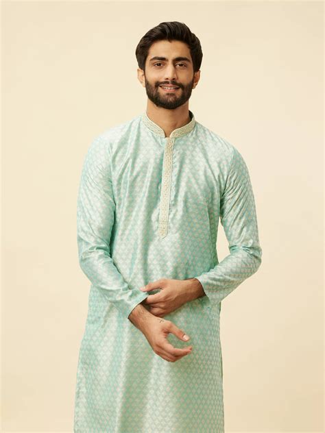 buy sea green jacquard kurta pajama   india  manyavar kurta