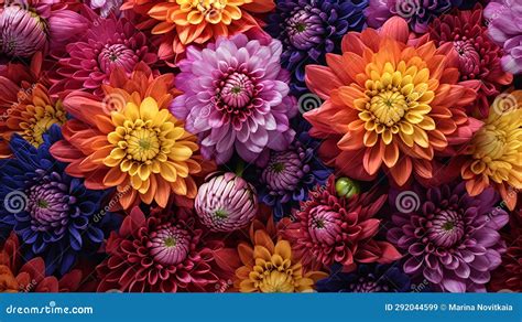 Colorful Assorted Aster Flowers Rich Colors Surrealism Autumn Background Banner A Variety Of