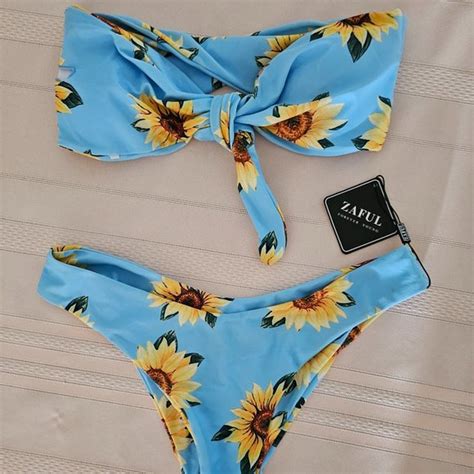 Zaful Swim Zaful New Sunflower Bandeau Bikinim Poshmark