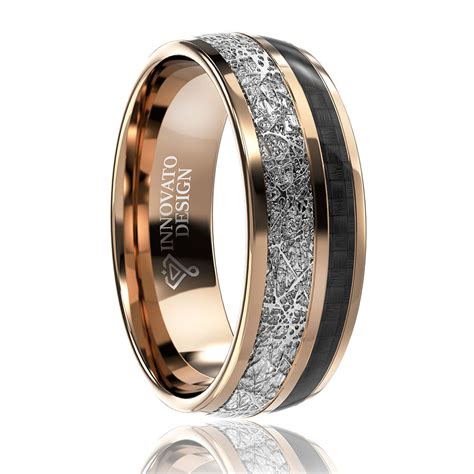 8mm Rose Gold Tungsten Carbon Fiber Meteorite Wedding Band Innovato