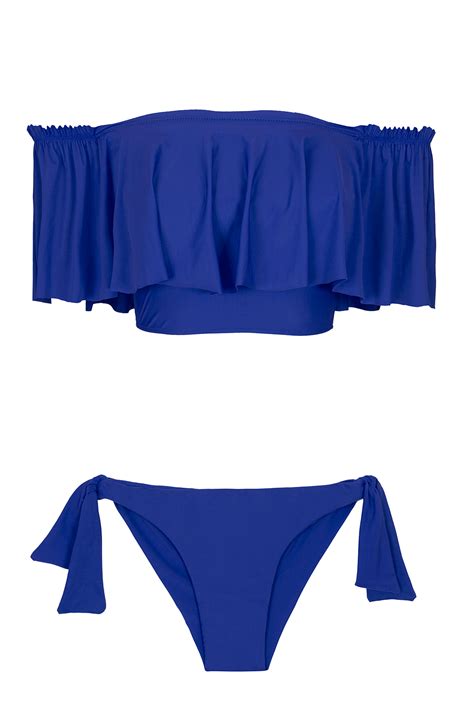 Bikini Bikini A Fascia Blu Con Grande Volant Planetario Babado