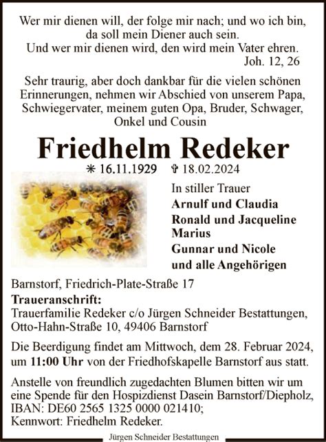 Traueranzeigen Von Friedhelm Redeker Trauer Kreiszeitung De