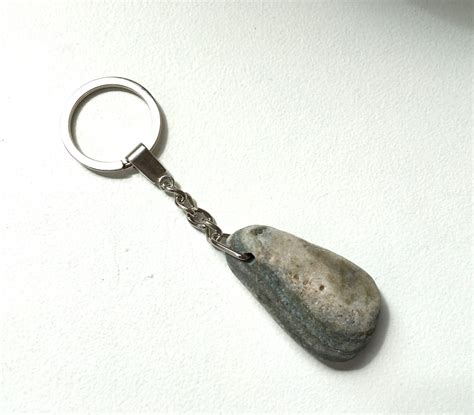 Raw Stone Keychain Beach Pebble Keyring Beautifully Marked Rock