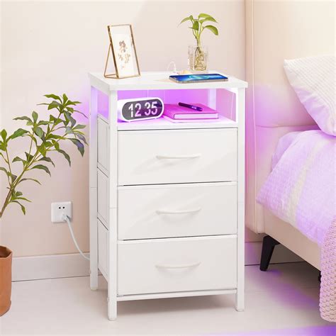 Yoobure LED Nightstand With Charging Station USB Ports Storage Shelf