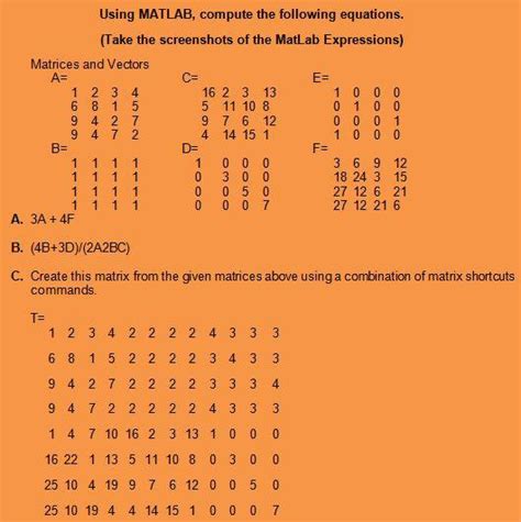 Solved Using Matlab Compute The Following Equations Take