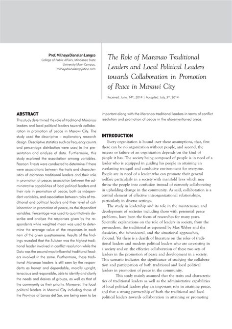 (PDF) The Role of Maranao Traditional Leaders and Local Political ...