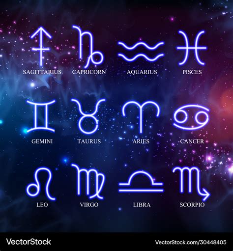 Set Astrology Neon Zodiac Signs Royalty Free Vector Image