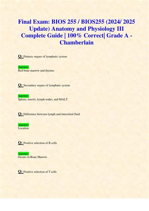 Final Exam Bios 255 Bios255 2024 2025 Update Anatomy And