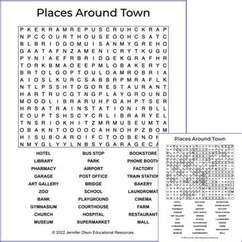 Places Around Town Word Search By Jennifer Olson Educational Resources