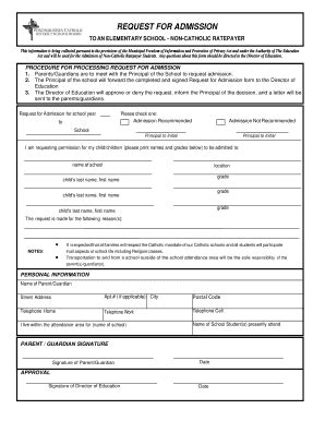 Fillable Online Non Catholic Ratepayer Request For Admission Form Fax