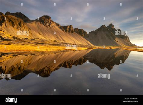 view  mountains  vestrahorn  perfect reflection  shallow water