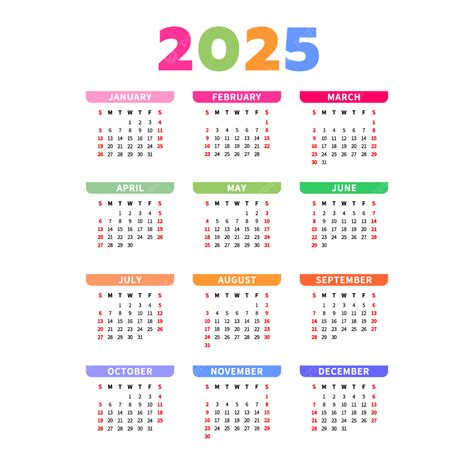 Calendar 2025 color calendar vector calendar 2025 2025 calendar png and
