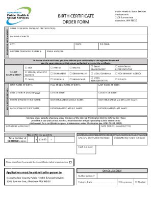 Fillable Online Certified Birth Certificate Order Form Cowlitz County