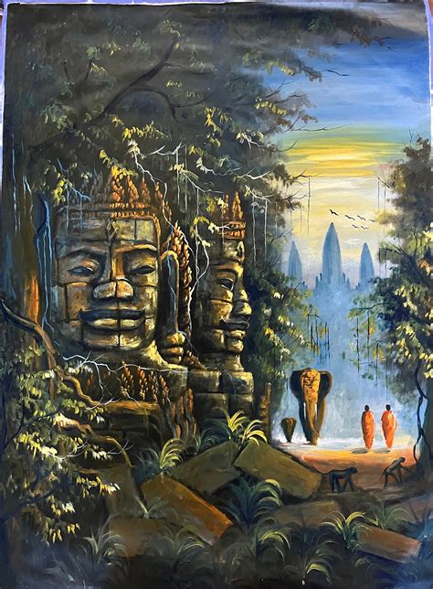 Oil Painting On Cloth Khmer Temple Painting Angkor Wat And Bayon