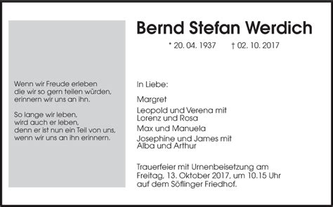 Traueranzeigen Von Bernd Stefan Werdich S Dwest Presse Trauer