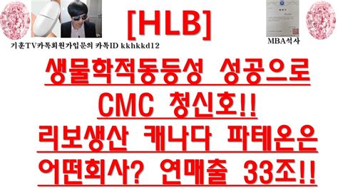 주식투자 Hlb생물학적동등성 성공으로 Cmc 청신호리보생산 캐나다 파테온은 어떤회사 연매출 33조 Youtube