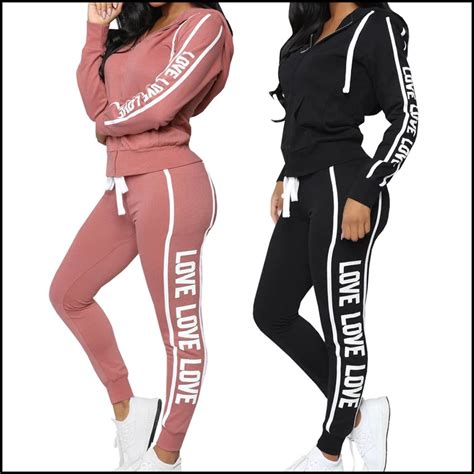 Autumn Winter 2 Piece Set Women Love Letters Printed Sweatshirtpants Suit Tracksuits Long