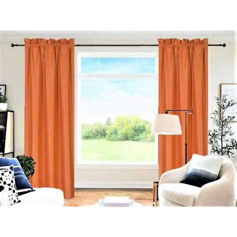 2 Panels Orange Solid Blackout Thermal Rod Pocket Window Curtains