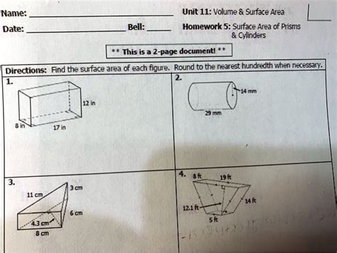 Geometry Unit 11 Volume And Surface Area Answer Key Neil Has Schroeder