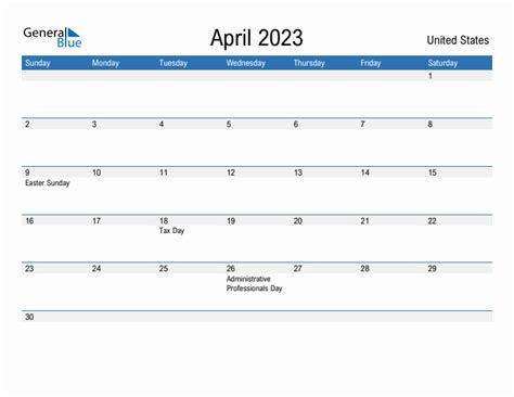 Editable April 2023 Calendar with United States Holidays