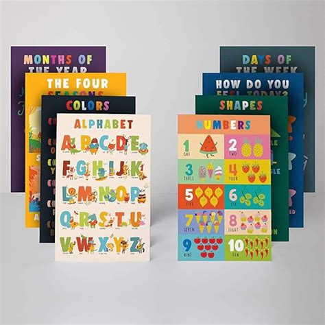 Buy Cutest Educational Preschool Posters 8 Set Toddlers And Kids