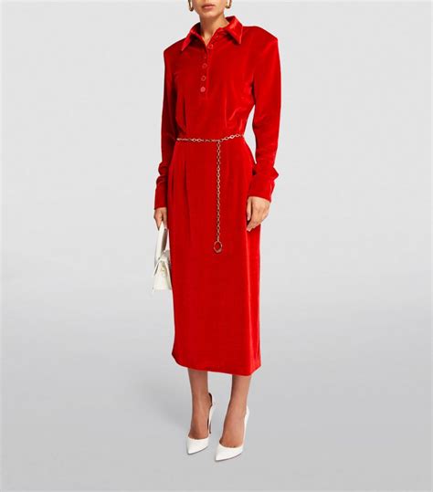 Womens Rowen Rose Red Velvet Collared Midi Dress Harrods {countrycode}