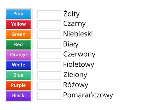 Kolory po angielsku 1 klasa Połącz w pary