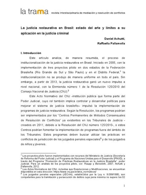 La Justicia Restaurativa En Brasil Estado Del Arte Y Límites A Su