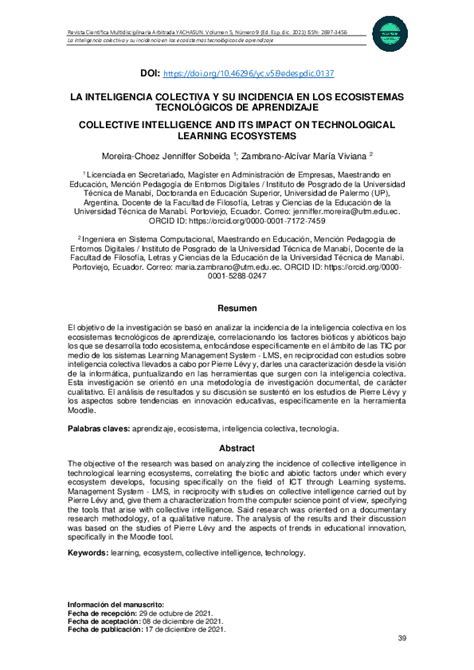 Pdf La Inteligencia Colectiva Y Su Incidencia En Los Ecosistemas Tecnológicos De Aprendizaje