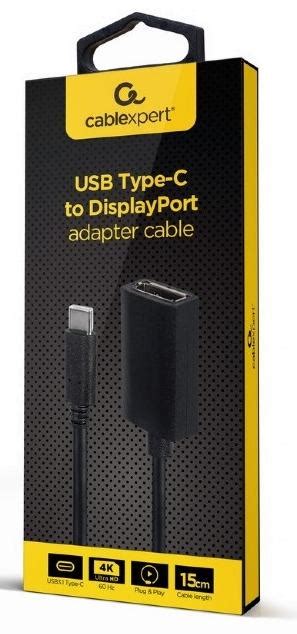 Перехідник Cablexpert 4k 60hz Type C Displayport Black A Cm Dpf 02