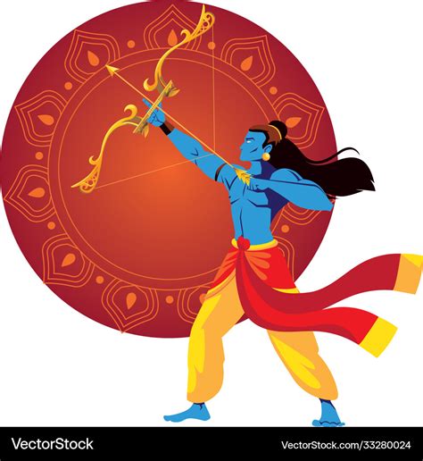 Lord ram cartoon with bow and arrow in front Vector Image