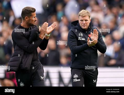 Newcastle United manager Eddie Howe (right) and assistant Jason Tindall ...